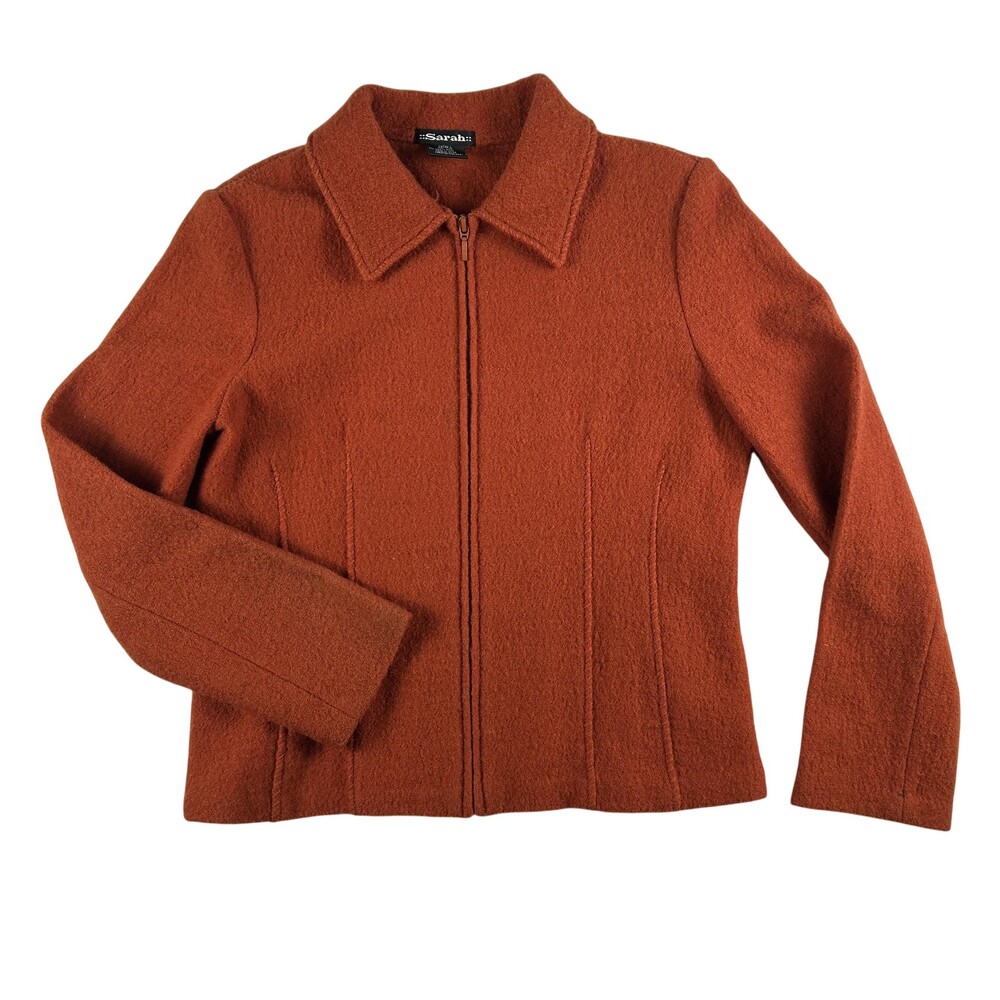Sarah Jacket Womens Large Pumpkin Orange 100% Wool Zip Front Fitted Fall Coat